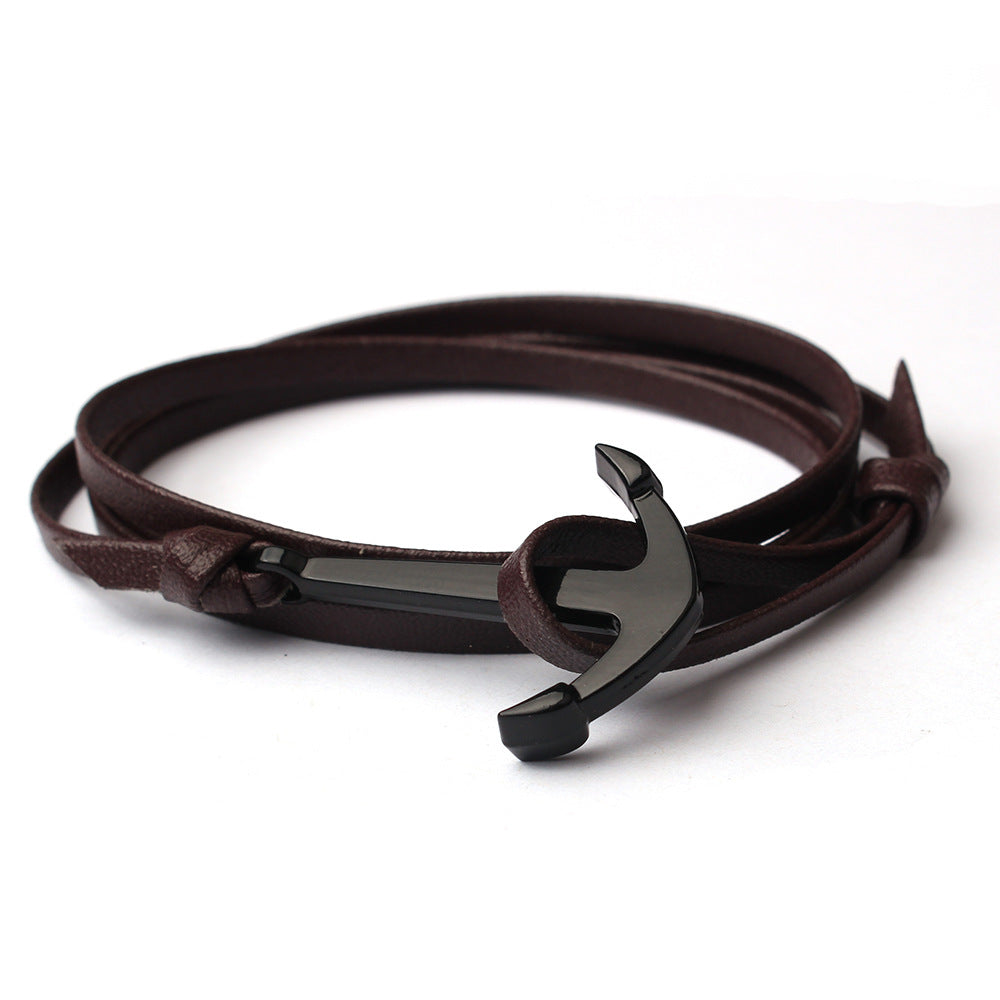 Espresso Brown Leather Anchor Bracelet