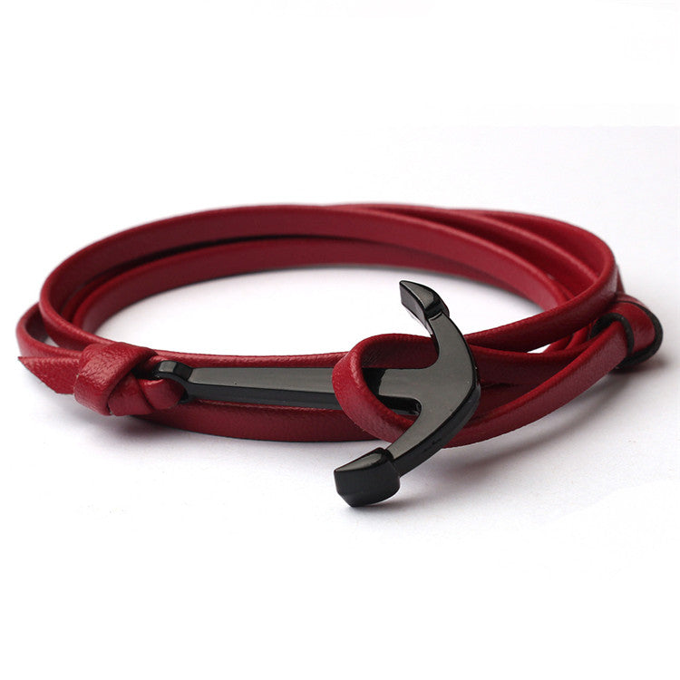 Cherry Red Leather Anchor Bracelet