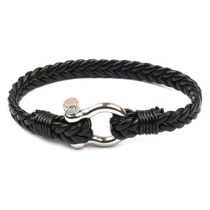 Night Black Leather Paracord Bracelet