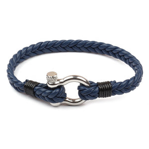 Nautical Blue Leather Paracord Bracelet