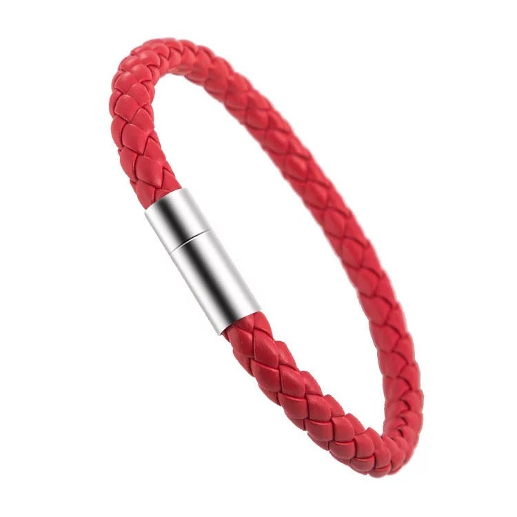 Elegant Rose Red Leather Bracelet