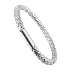 Elegant Platinum Chrome Leather Bracelet