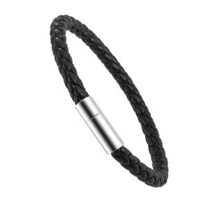 Elegant Night Black Leather Bracelet