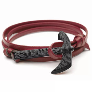 Wine Red Viking Anchor Bracelet