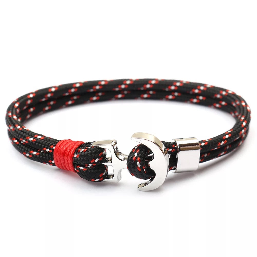 New Style Black Anchor Bracelet With Red and White