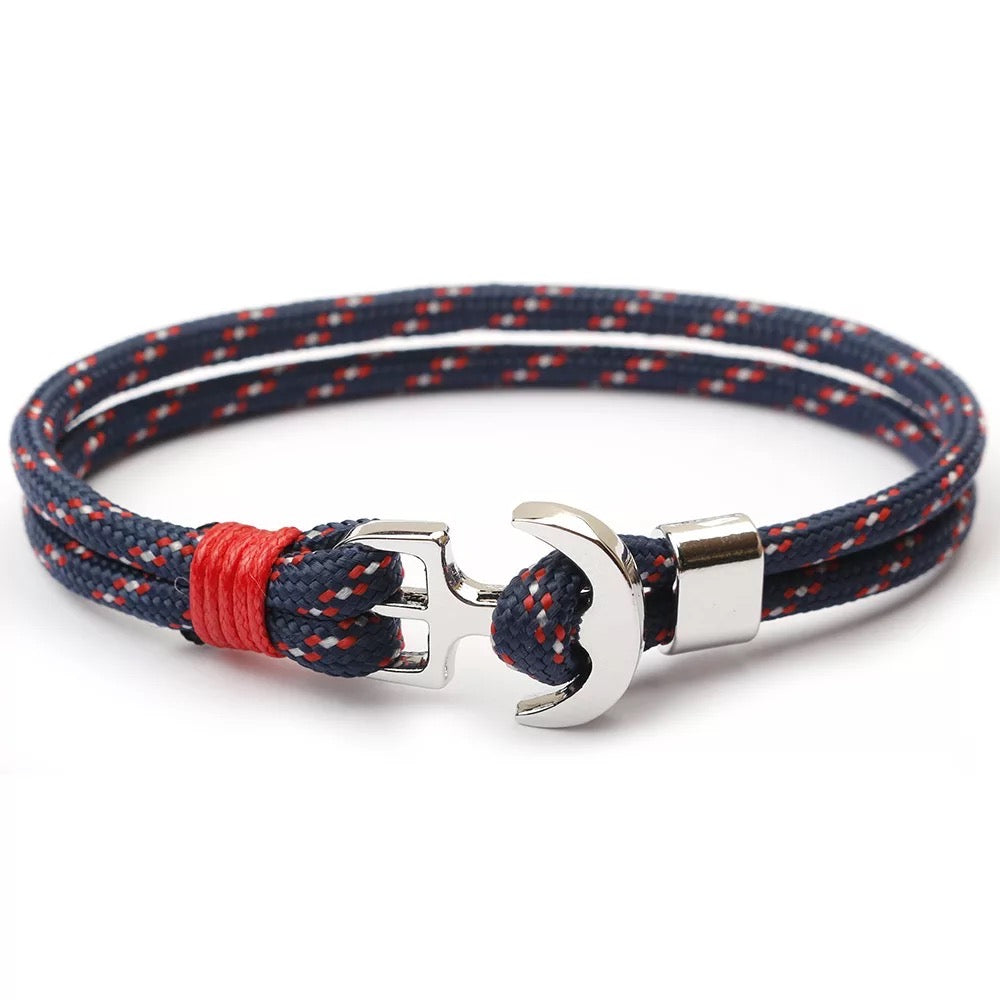 New Style Admiral Blue Anchor Bracelet with Red & White