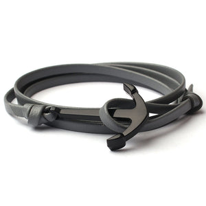 Nardo Grey Leather Anchor Bracelet