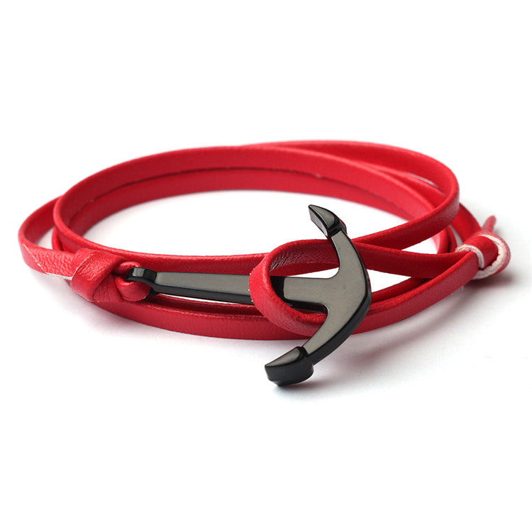 Rose Red Leather Anchor Bracelet