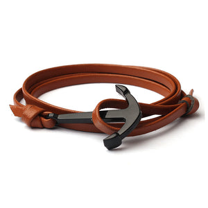 Tan Leather Anchor Bracelet