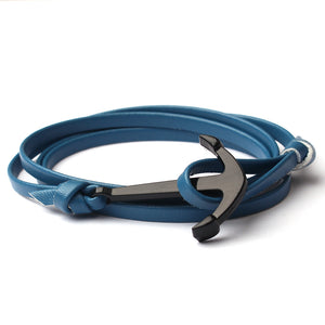 Sky Blue Leather Anchor Bracelet