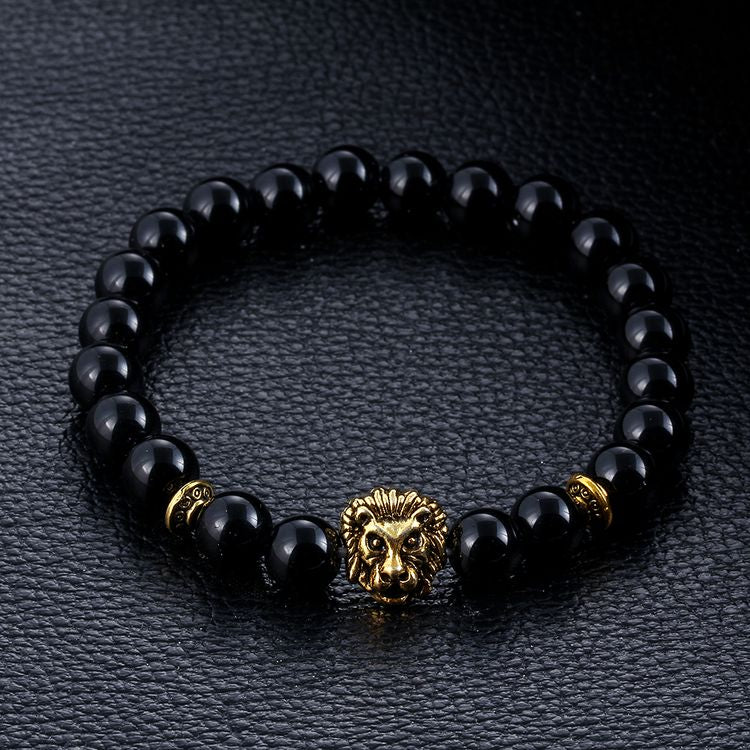 Night Black Bracelet with Gold Lion