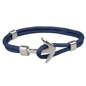 Silver Navy Blue Anchor Bracelet