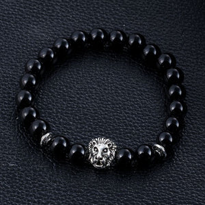 Night Black Bracelet with Silver Lion